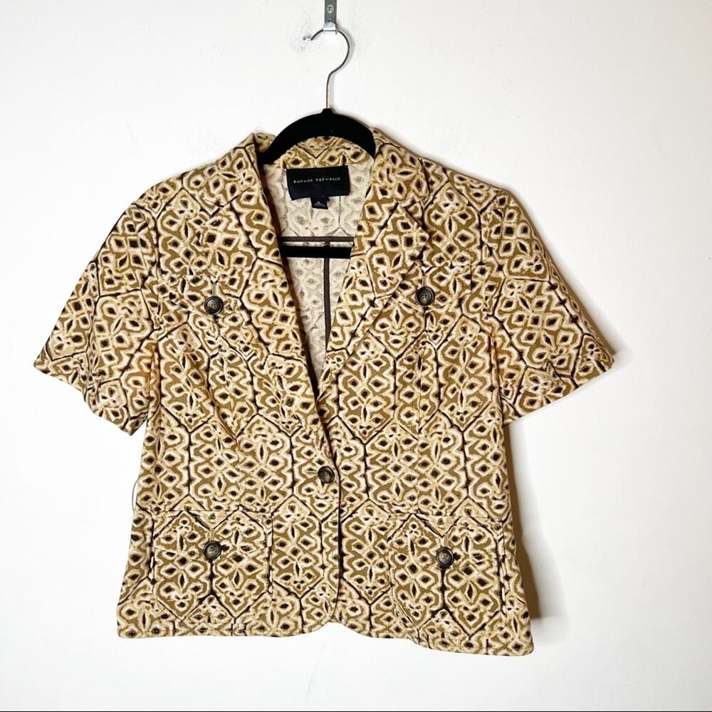 Banana  Republic Linen Short Sleeve Blazer Neutral & Brown SZ 8